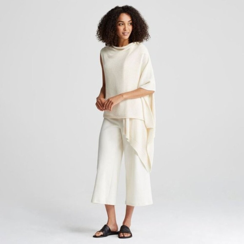 Eileen Fisher Cozy Cotton Blend Wrap Knit Vest Soft White Size S/M Small Medium